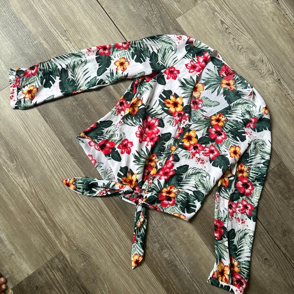 GUESS Women's Floral Tie-Front Top - Multicolor